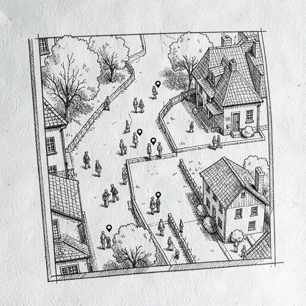 plan view of a heritage walking tour with marker dots