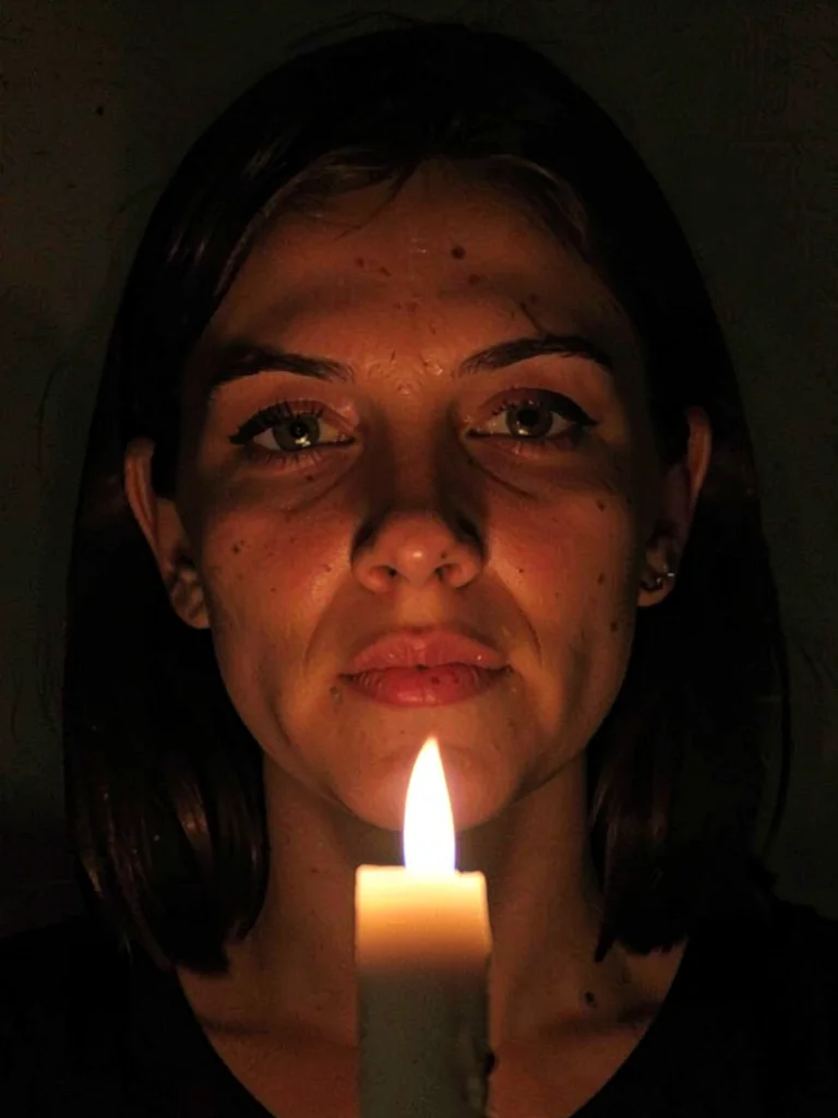 Face lit by single candle