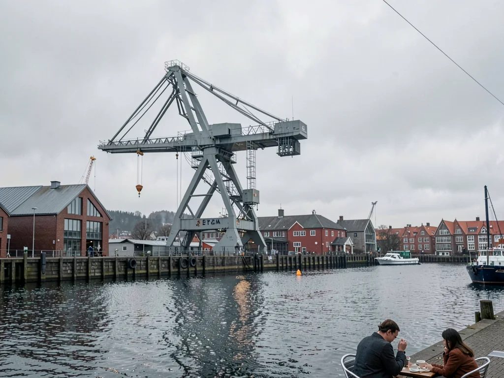 Comfortable grey harbor light in Gothenburg, Sweden, an industrial harbor crane 
