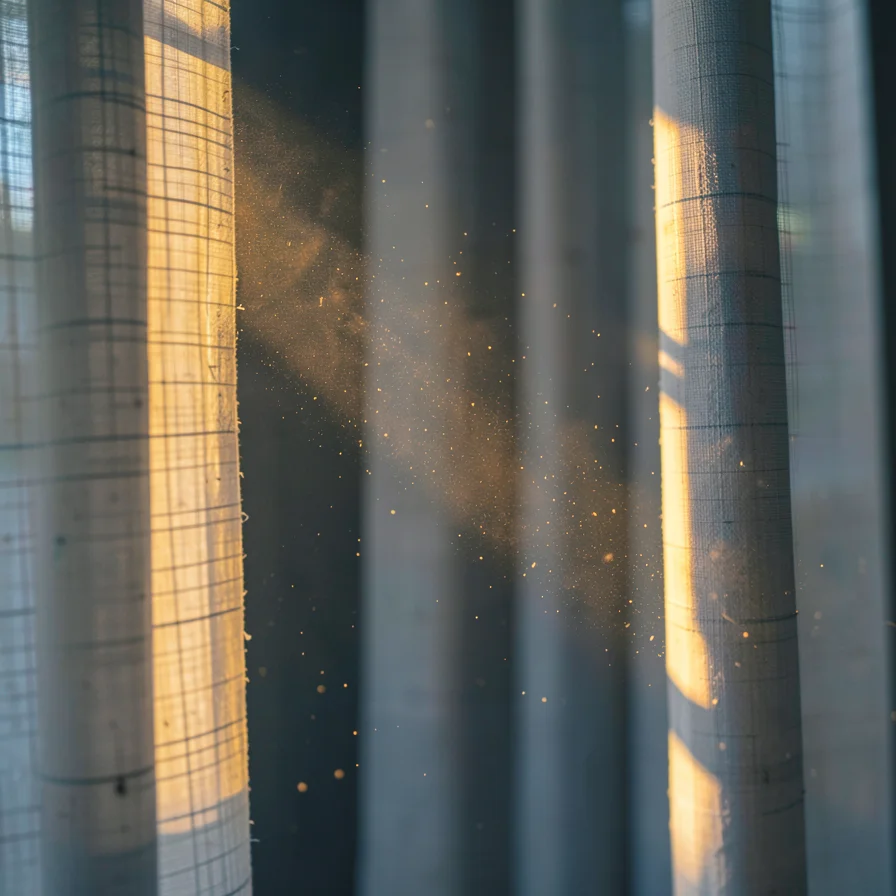 Macro dust motes in amber morning shaft