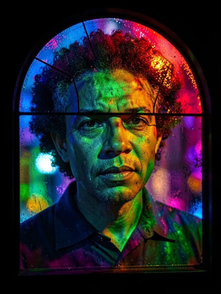 Portrait through colored glass