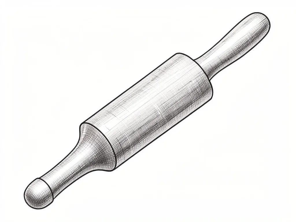 Drafted rolling pin with tapered ends and offset handles, surface implied by lig