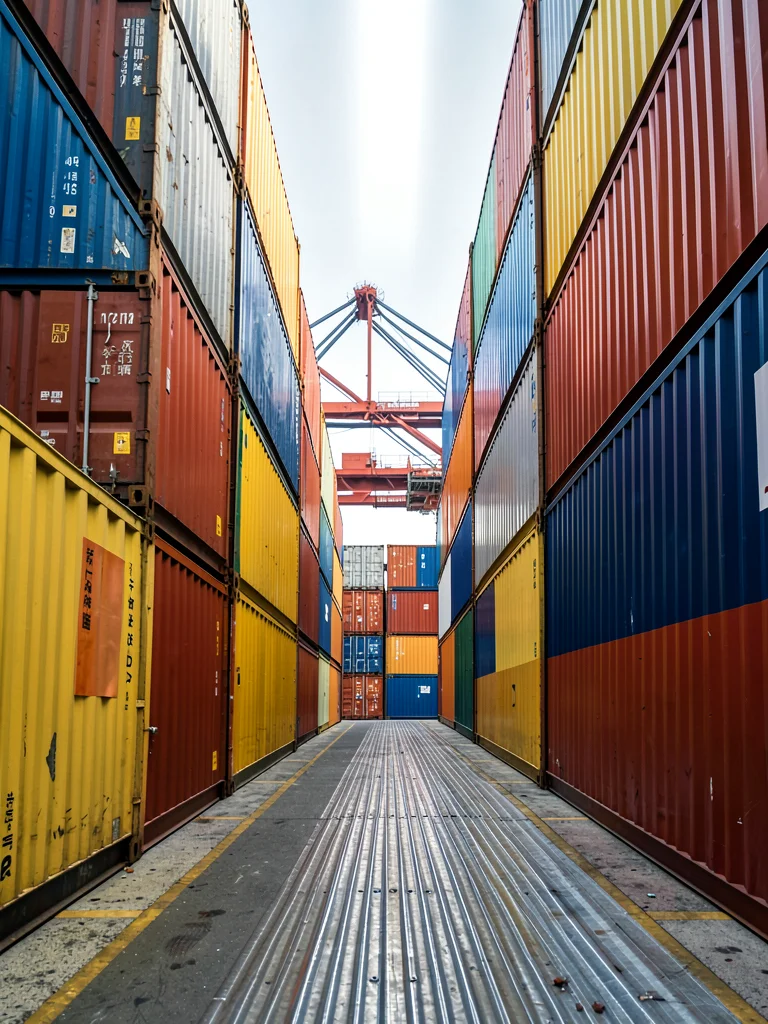 Container Walkway Towering Walls Light Path