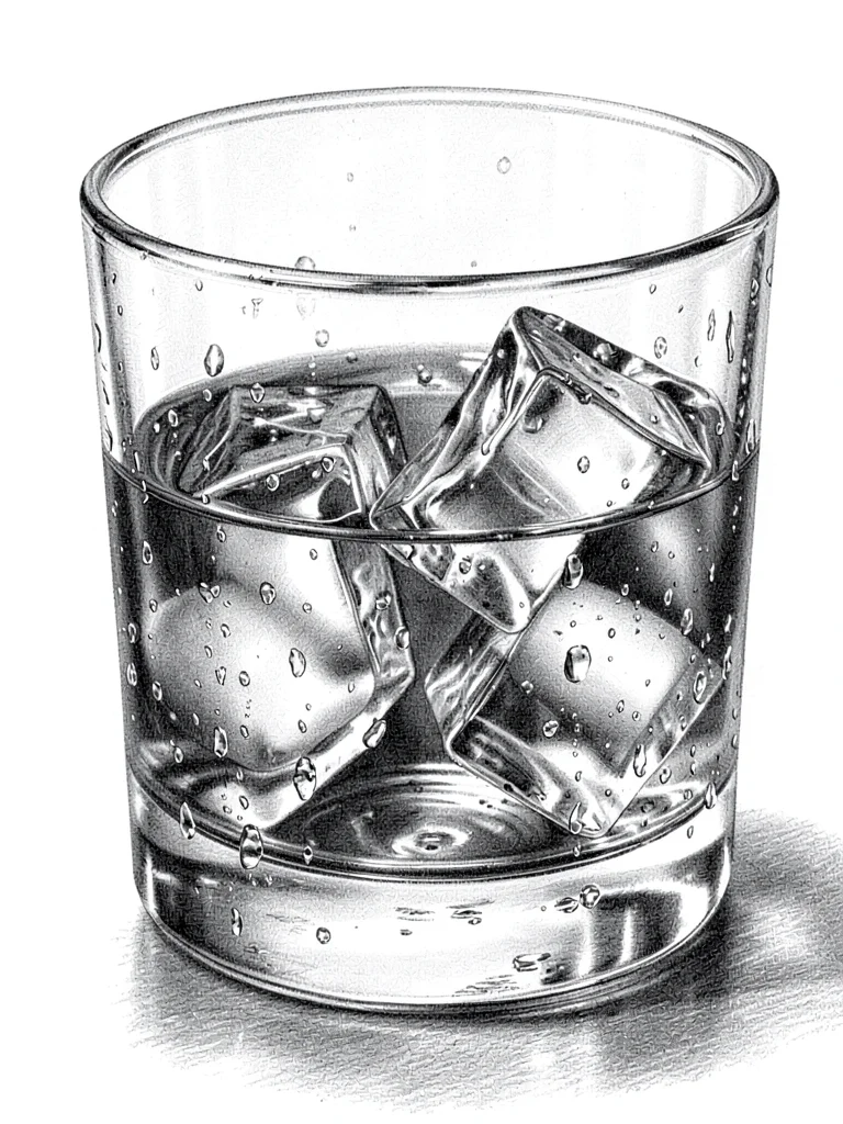 Glass of whiskey with ice