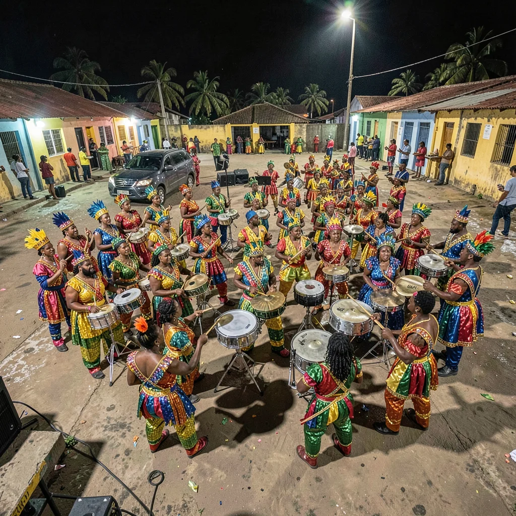 Carnival saturation explosion in Port of Spain, Trinidad, Panorama steelband reh