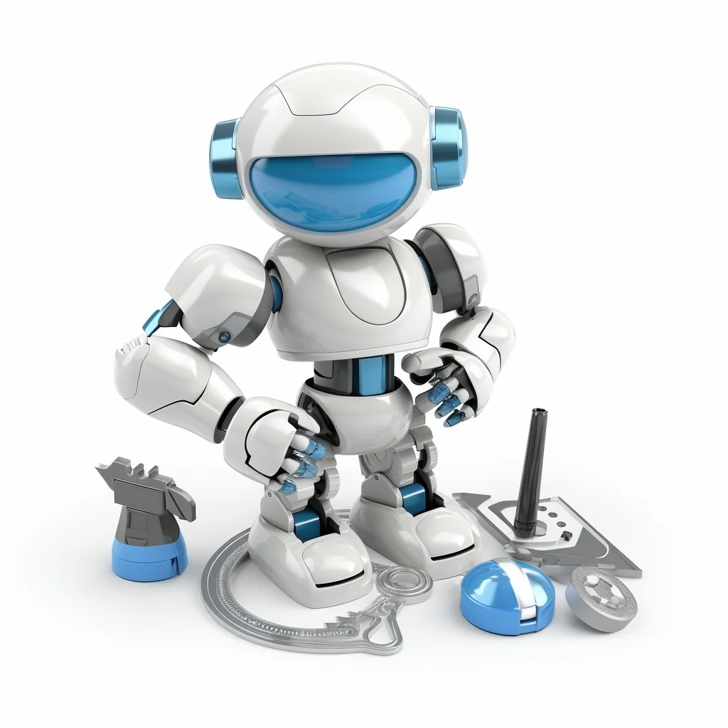 3D plastilina robot assembly tool on clean white back