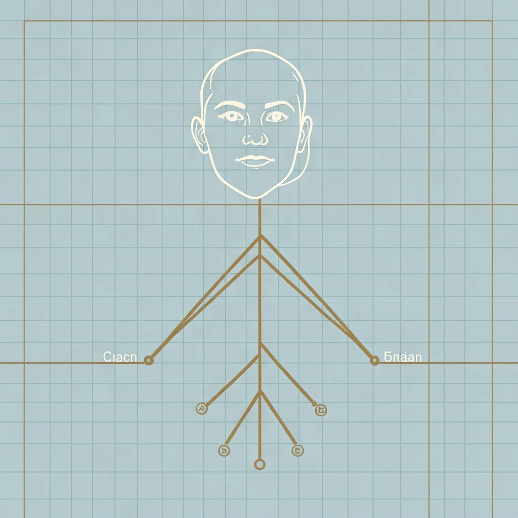 Portrait blueprint diagram of a finance org tree branching downward, hairline co