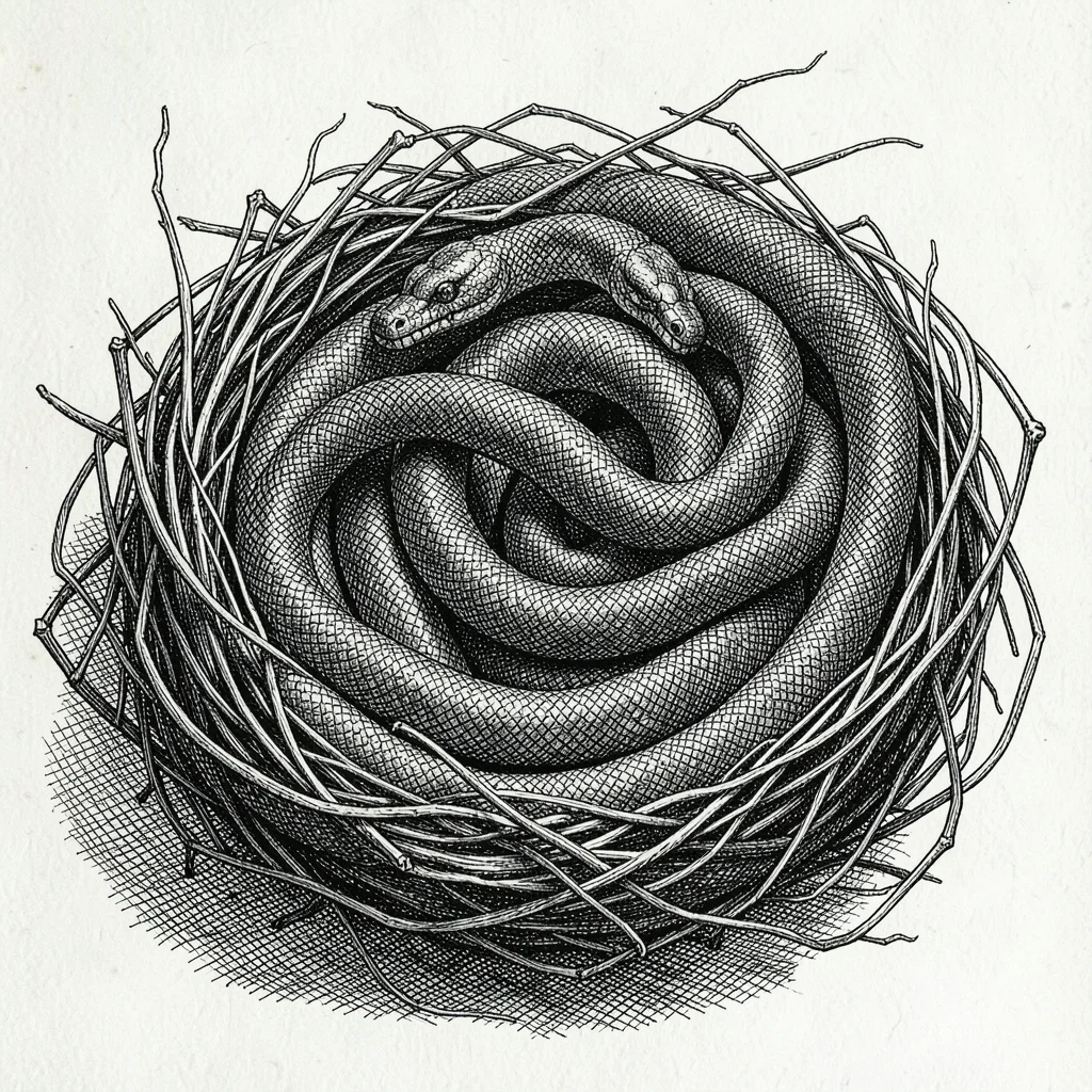 Serpent tangle cross-hatched
