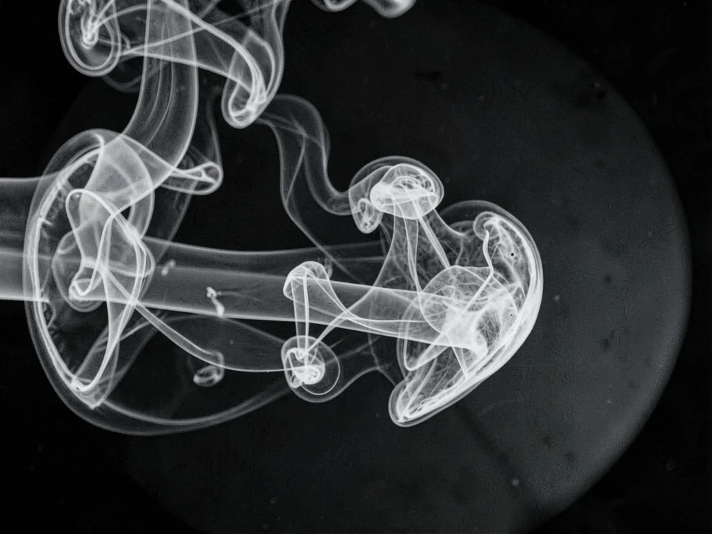 Breath in cold air showing internal structure of plume