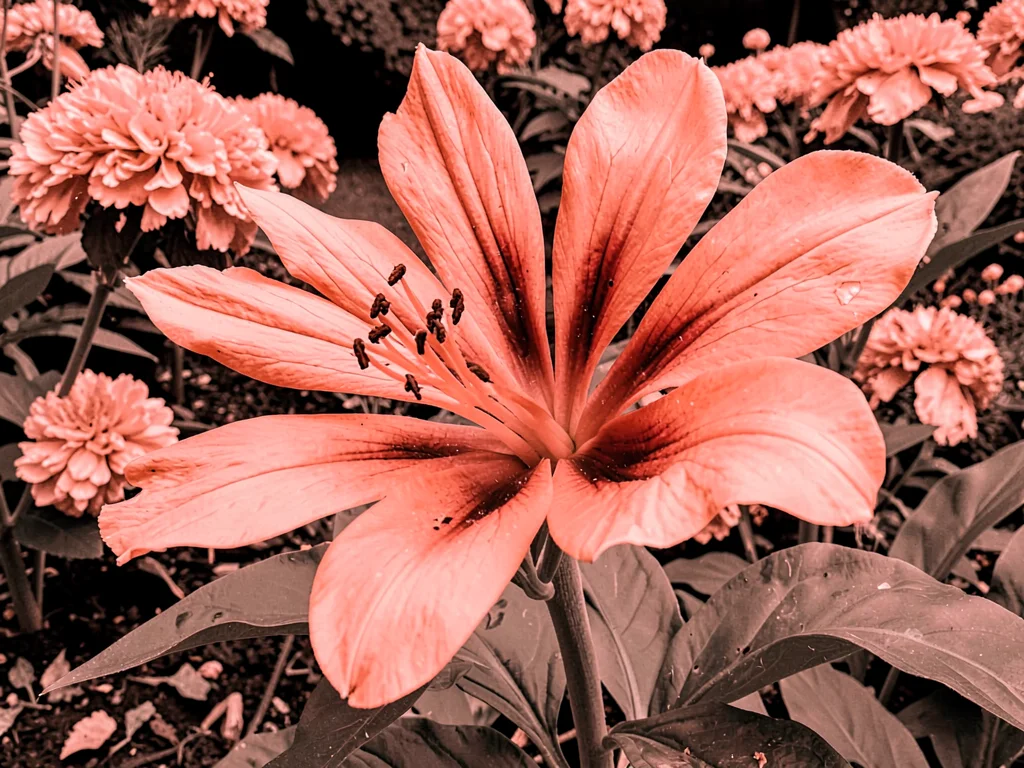 Garden with infrared flower rendering