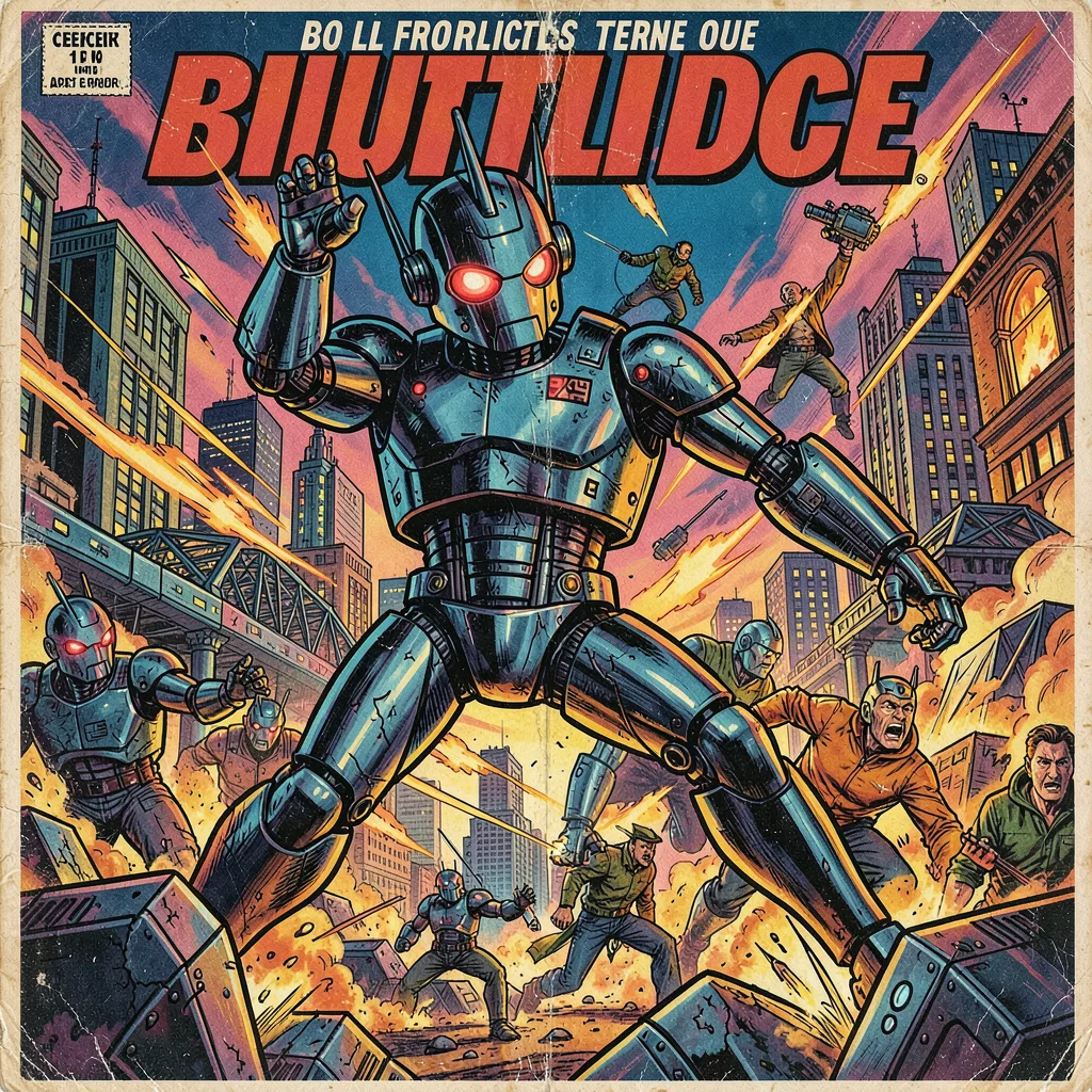 Robot uprising in futuristic city
