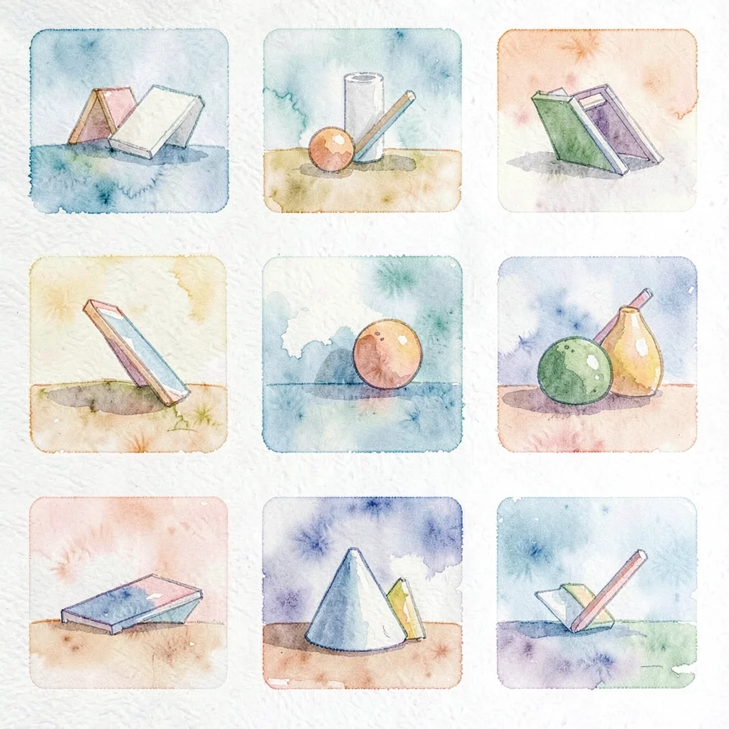 A motion-graphics grid-of-stills layout of twelve abstract still frames arranged