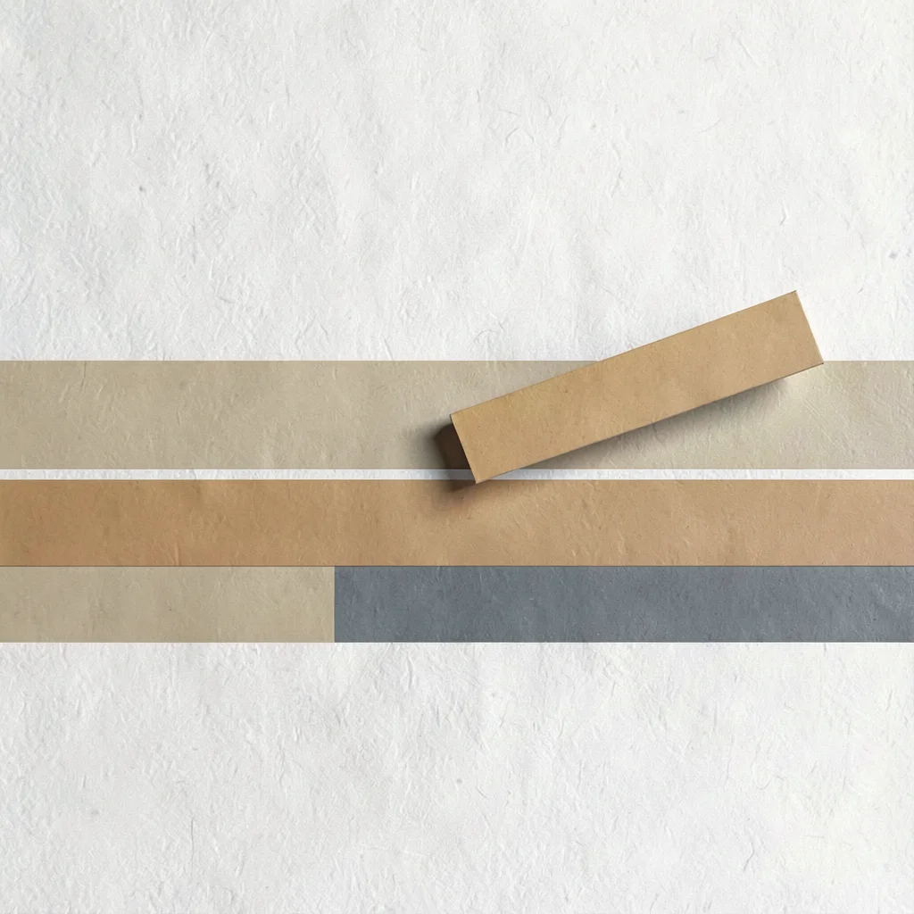 Abstract flat-vector gantt arrangement of stacked horizontal bars in muted ochre