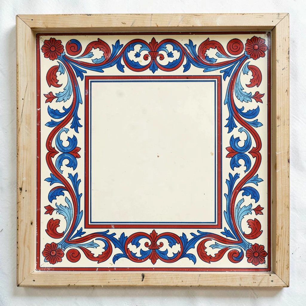 Scandinavian rosemaling illustration, a decorative frame with corner rosettes , 