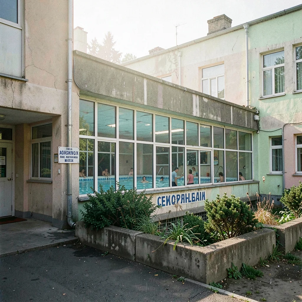 Post-Soviet urban photography, A Soviet-era swimming pool building with large wi