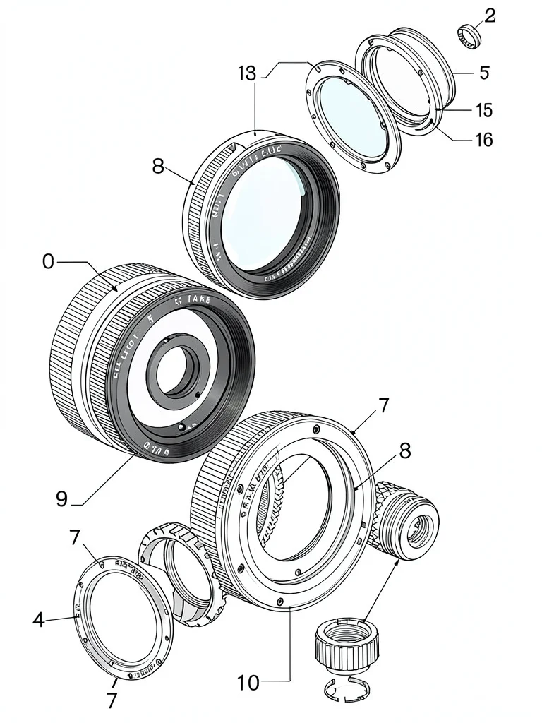 Camera lens exploded view