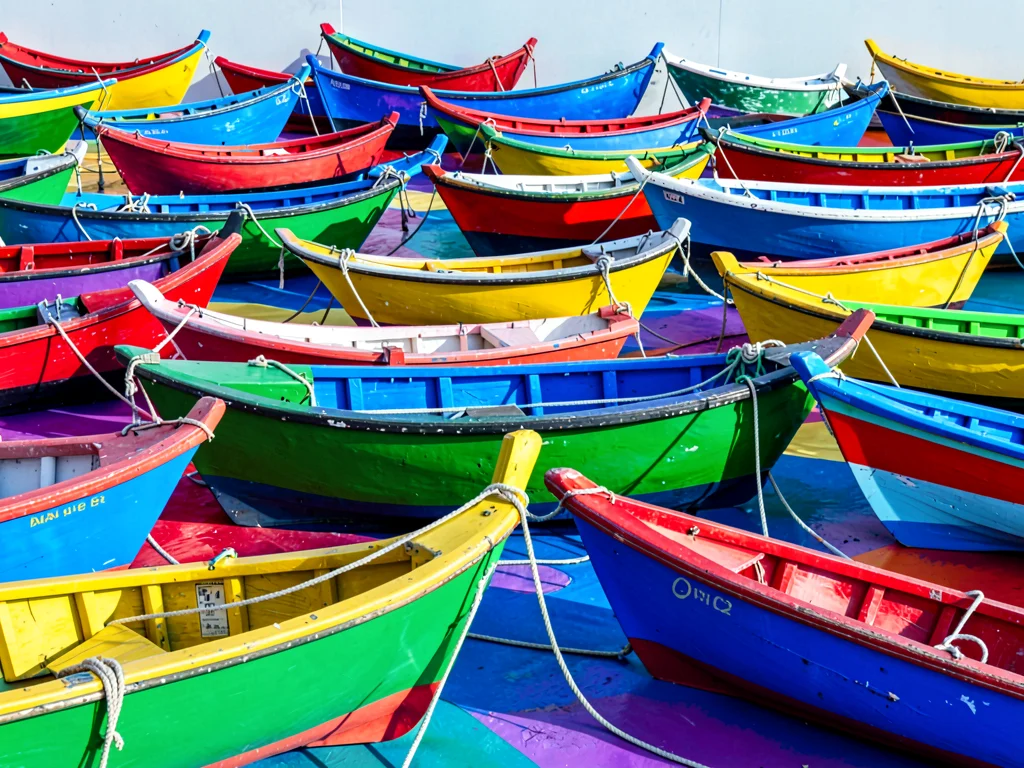 Painted boats creating color pattern