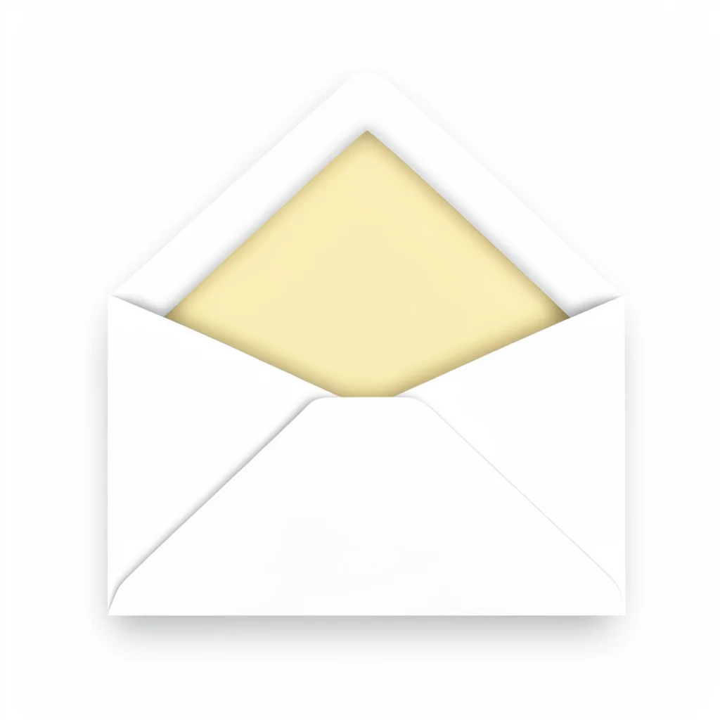 abstract envelope with the flap mid-fold revealing a butter-yellow rectangle ins