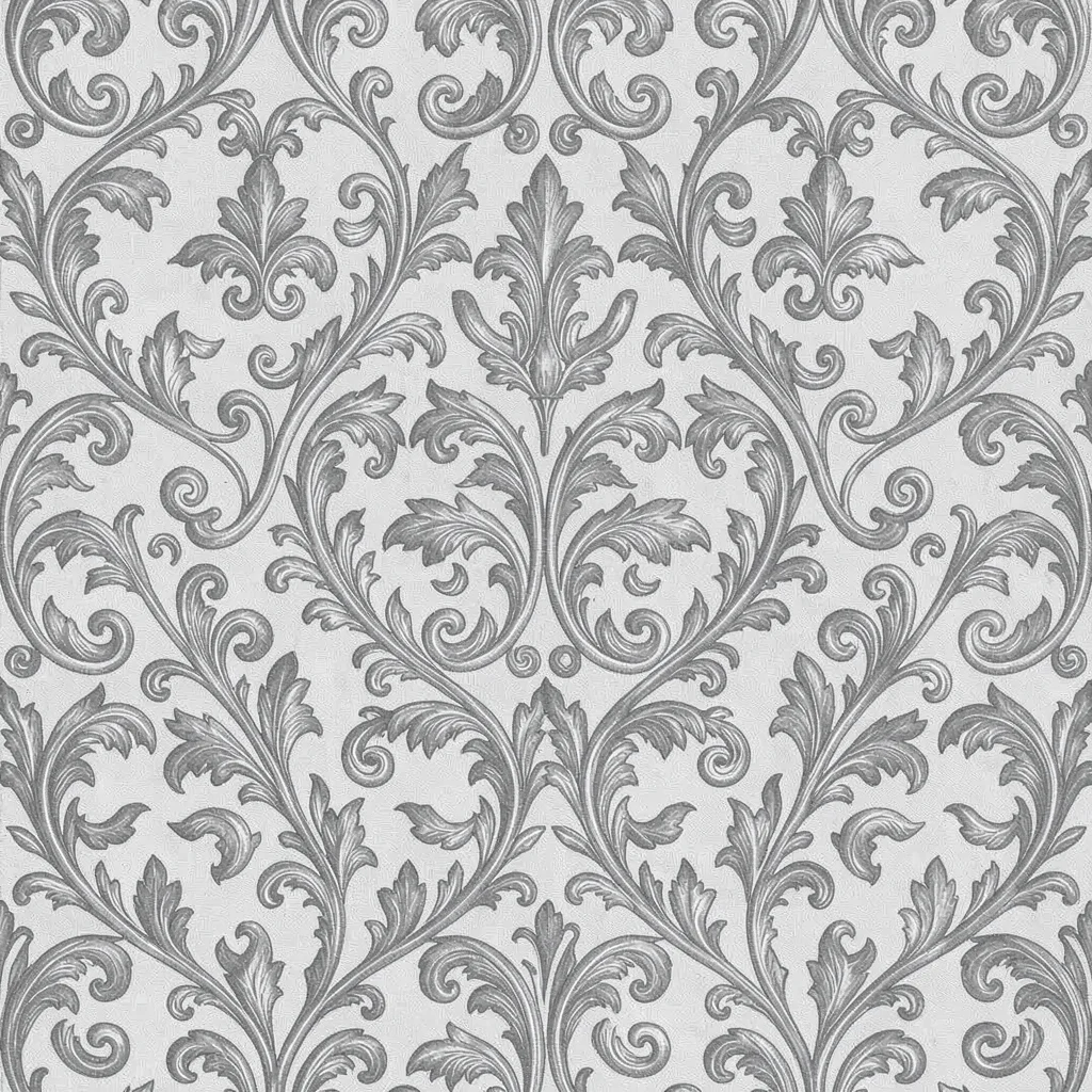 Damask scroll grey jacquard