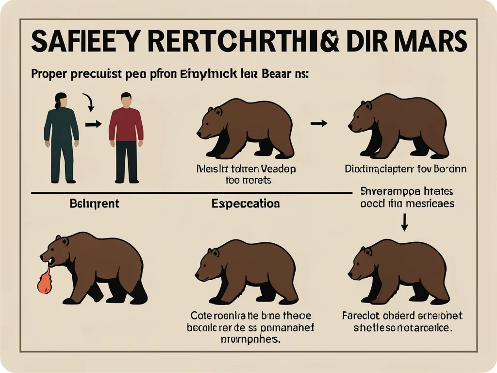 Proper procedure for encountering a bear, showing three escalation levels with d