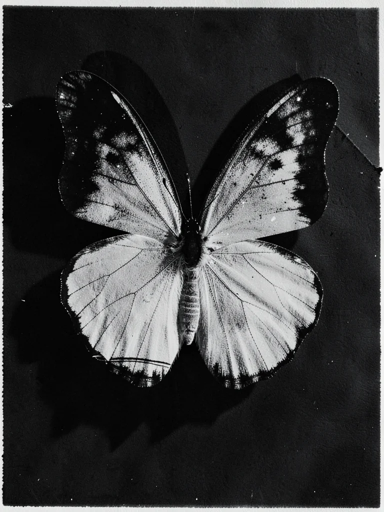 A butterfly wing pressed flat — wing veins as fine silhouette detail