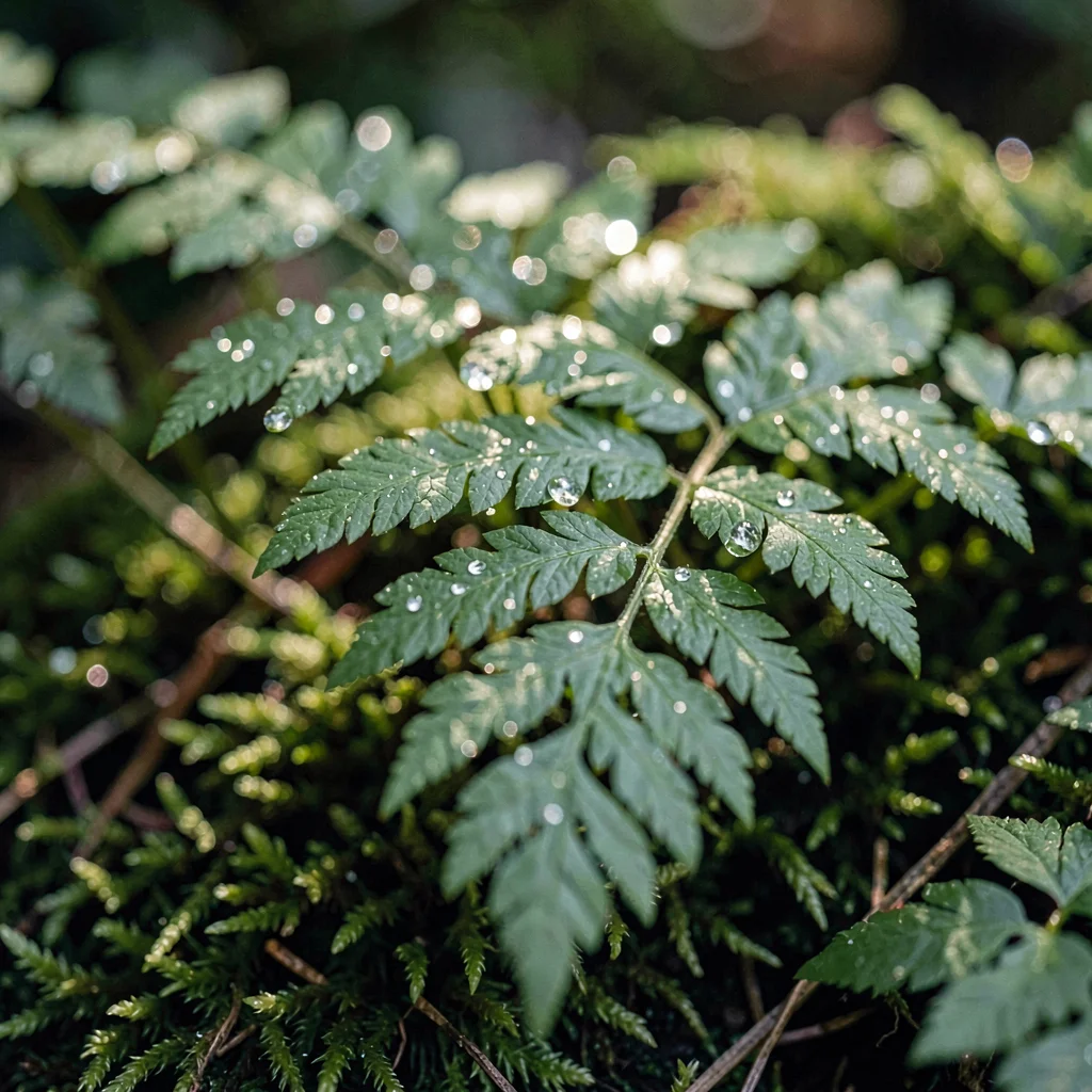 Lush botanical close-up of a maidenhair fern frond with delicate fan-shaped leaf