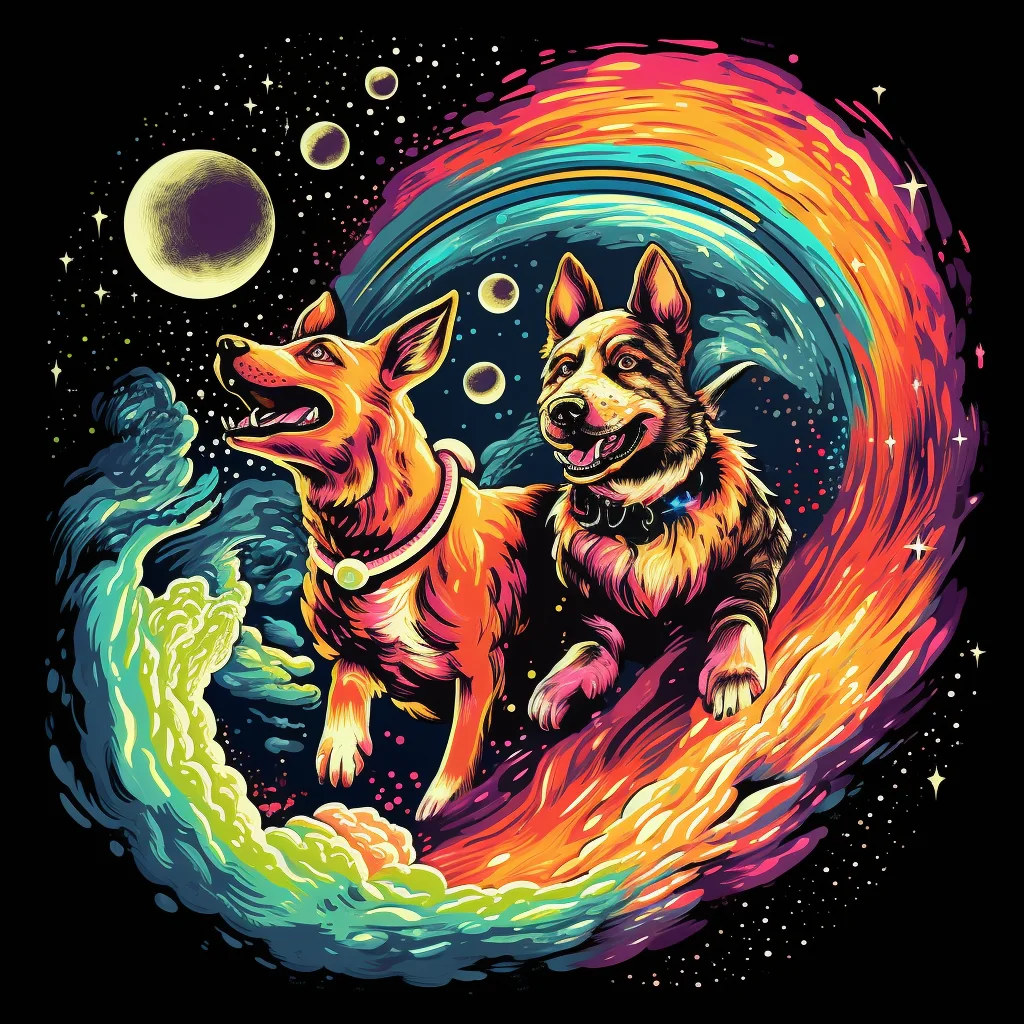 Swirling galaxy rocket 50s retro design passing rogue