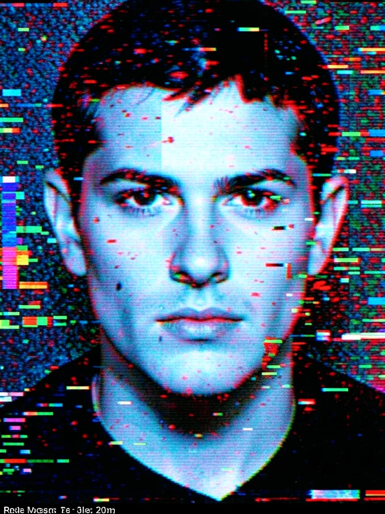 Face with subtle single-channel corruption, only the blue channel glitched while