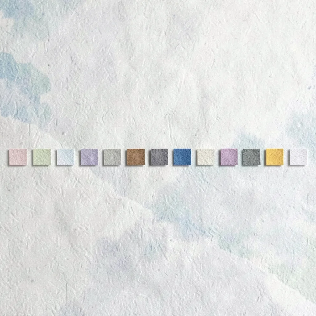 Wide layout of a horizontal palette ramp of small tonal swatches across a chalk 