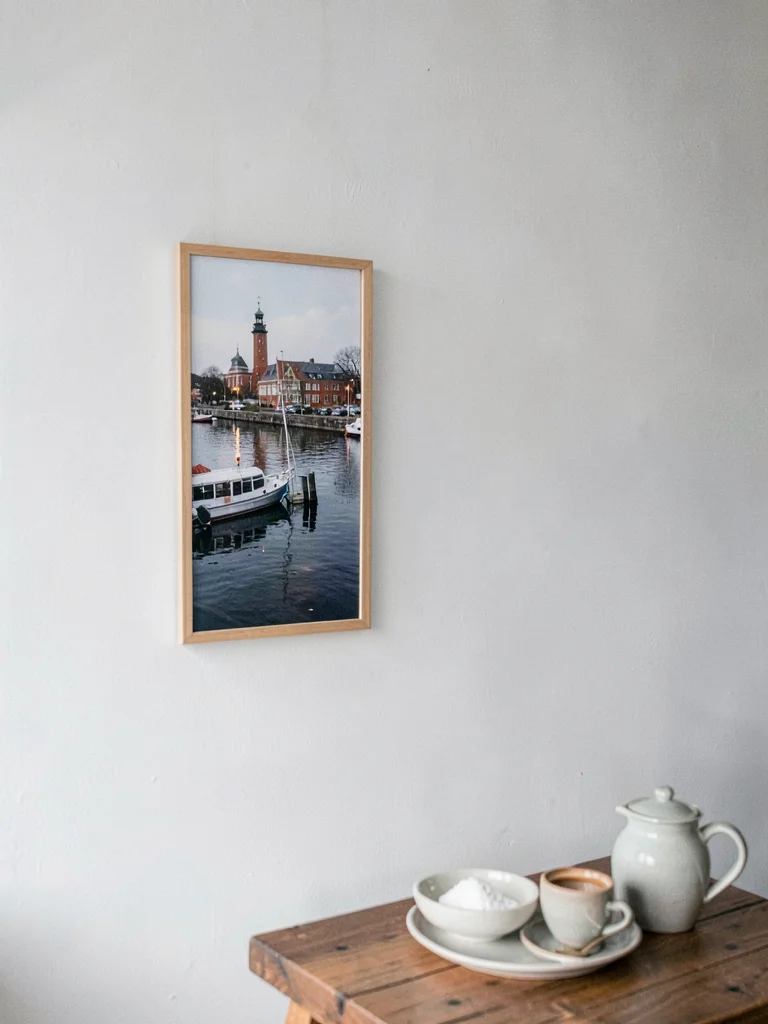 Comfortable grey harbor light in Gothenburg, Sweden, the negative space of a whi