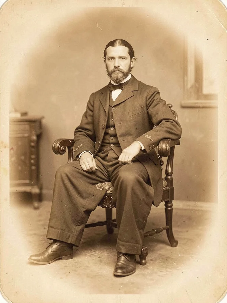A Victorian carte-de-visite portrait — full-length seated figure, soft vignette