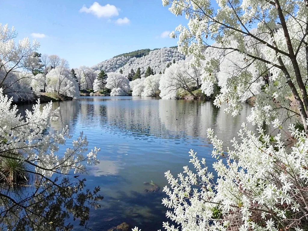 Lake with white foliage