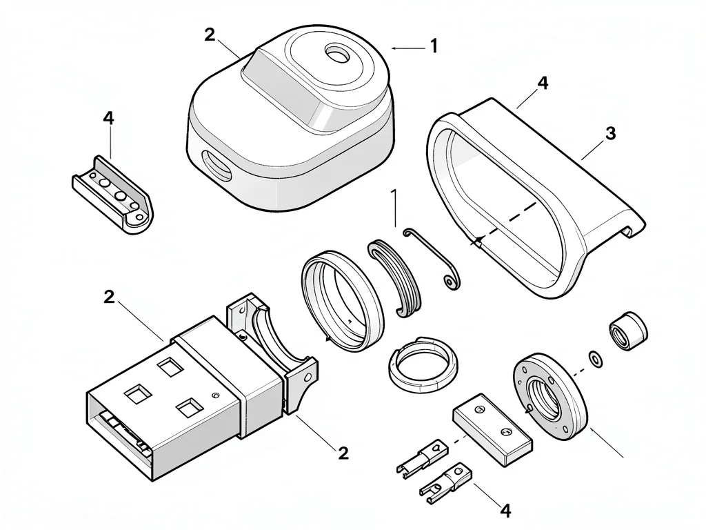 USB connector exploded view