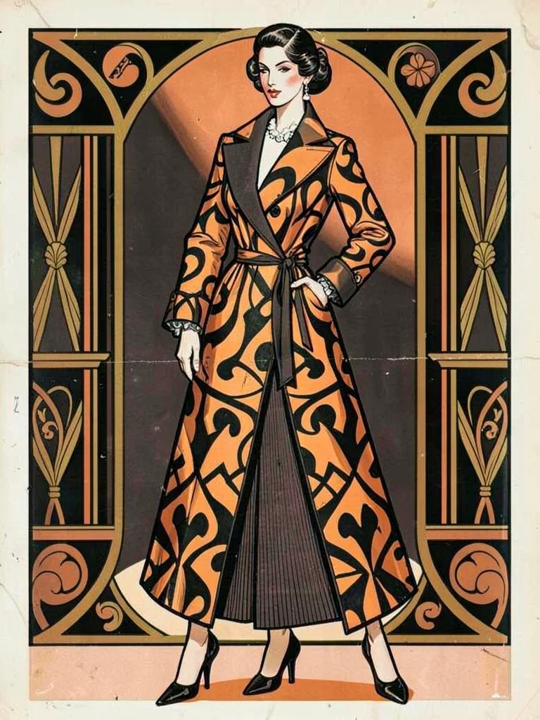 Cocoon coat abstract orange