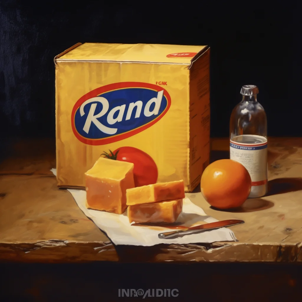 Oil painting of a kraft dinner box on a table. nature