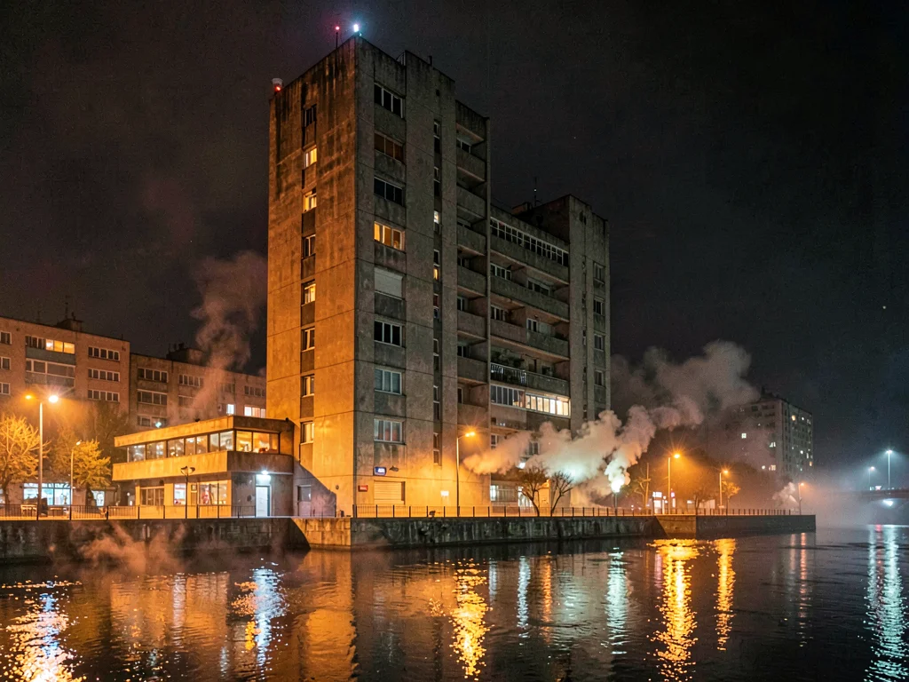 New Belgrade brutalist apartments at midnight