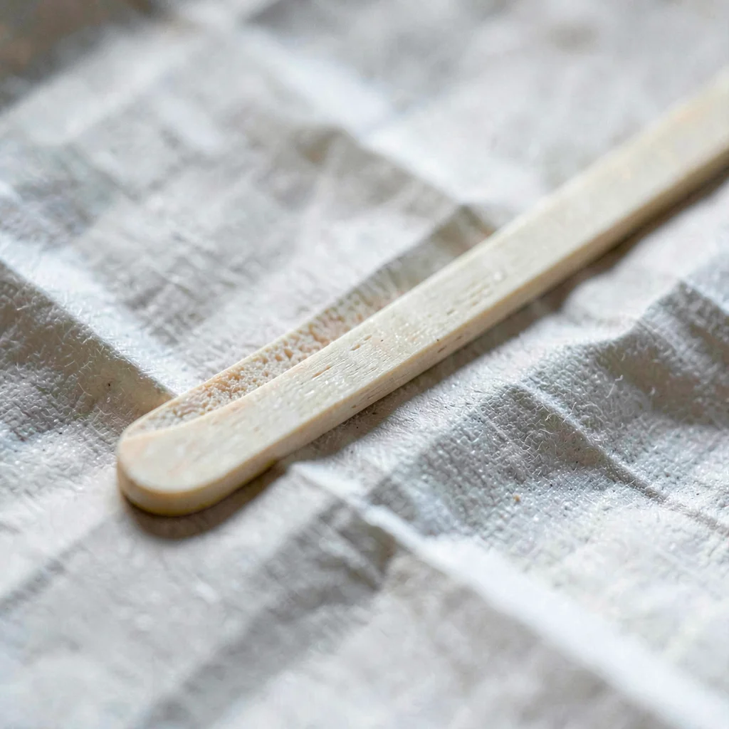 Mineral close-up of a bone folder resting on a creased fold