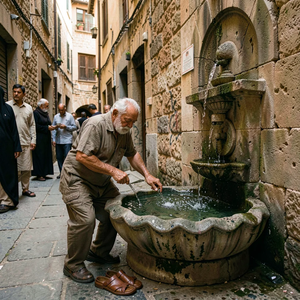 Historic medina photography, labyrinthine old city, An elderly man performing ab