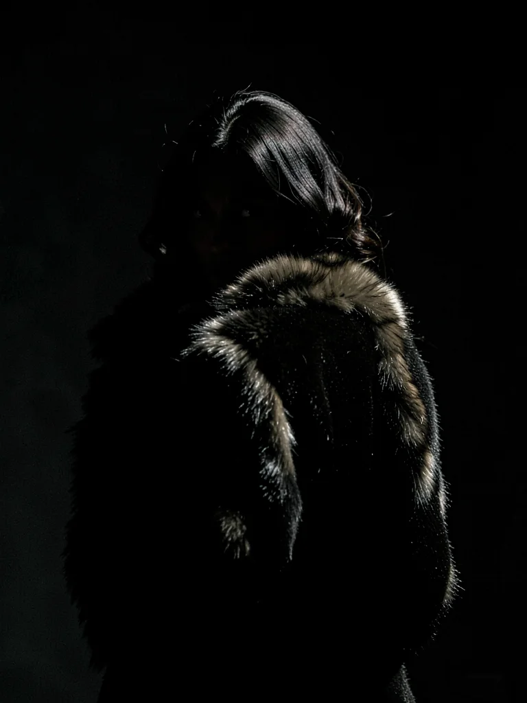 Woman in fur coat from behind
