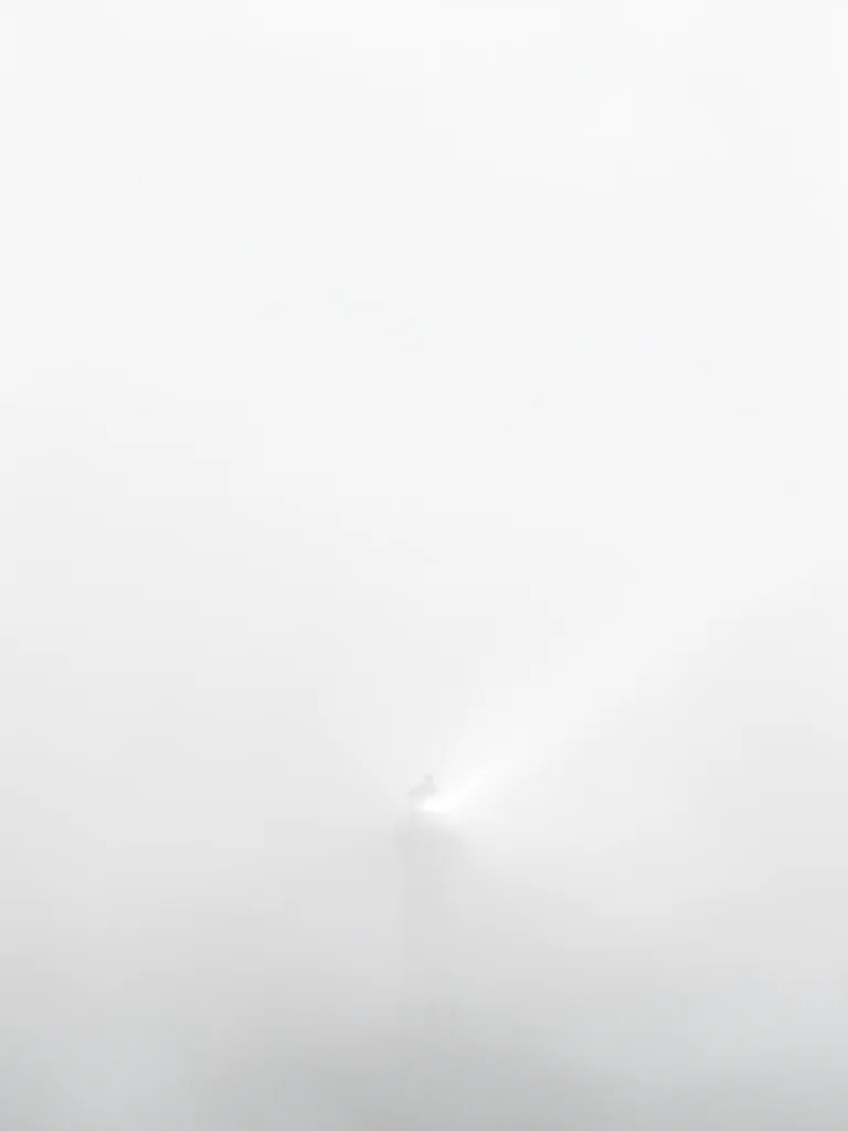 Lighthouse beam cutting through dense fog, everything else lost in white