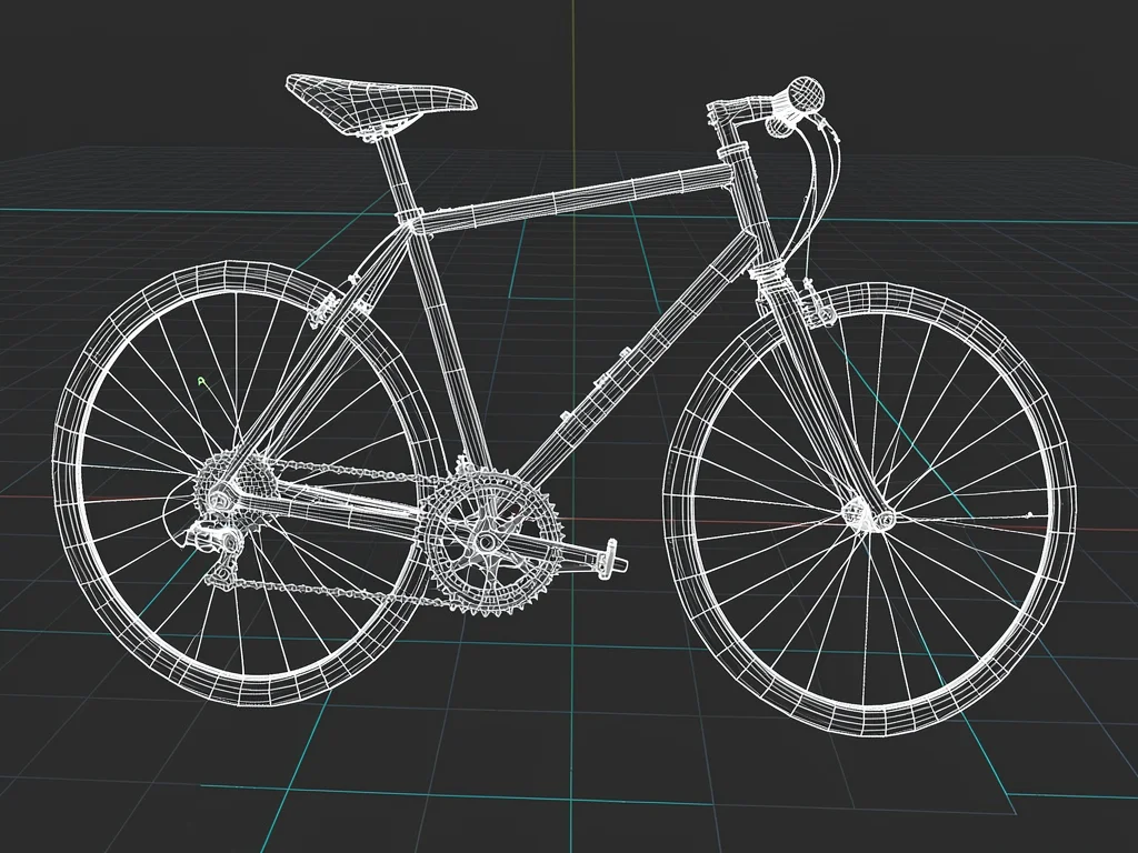 A wireframe bicycle with every spoke, frame tube, and derailleur gear visible as