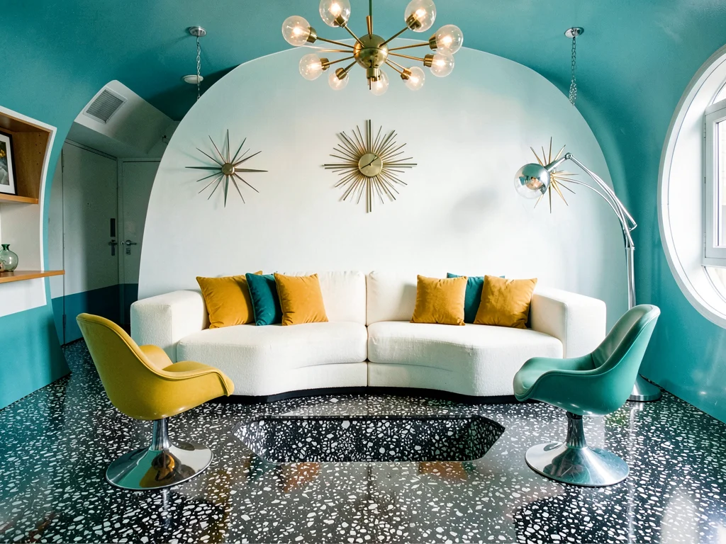 Low Modular Sofa with Globe Floor Lamp