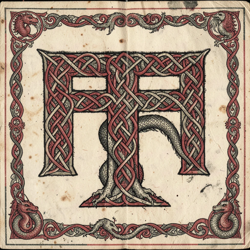 Chi-rho monogram rendered entirely from interlaced knotwork, vellum ground