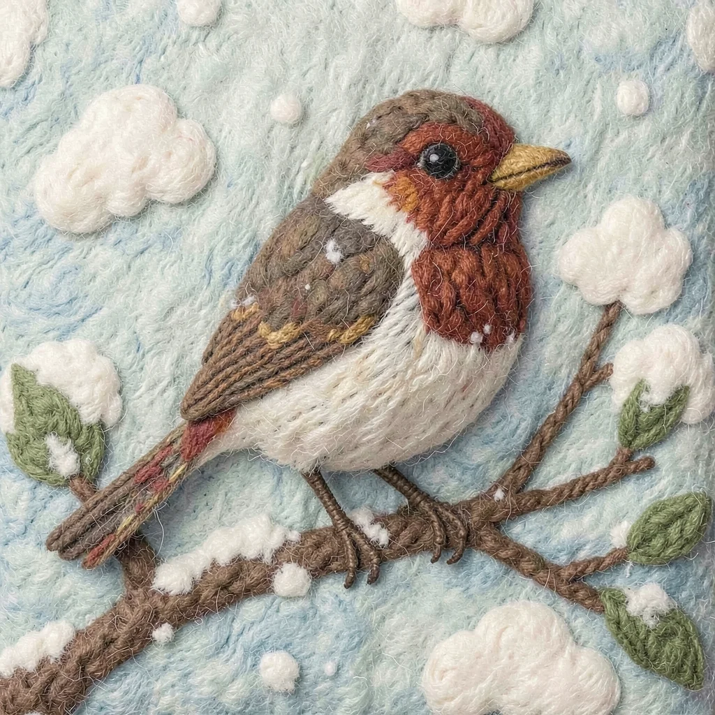 Robin on snowy branch