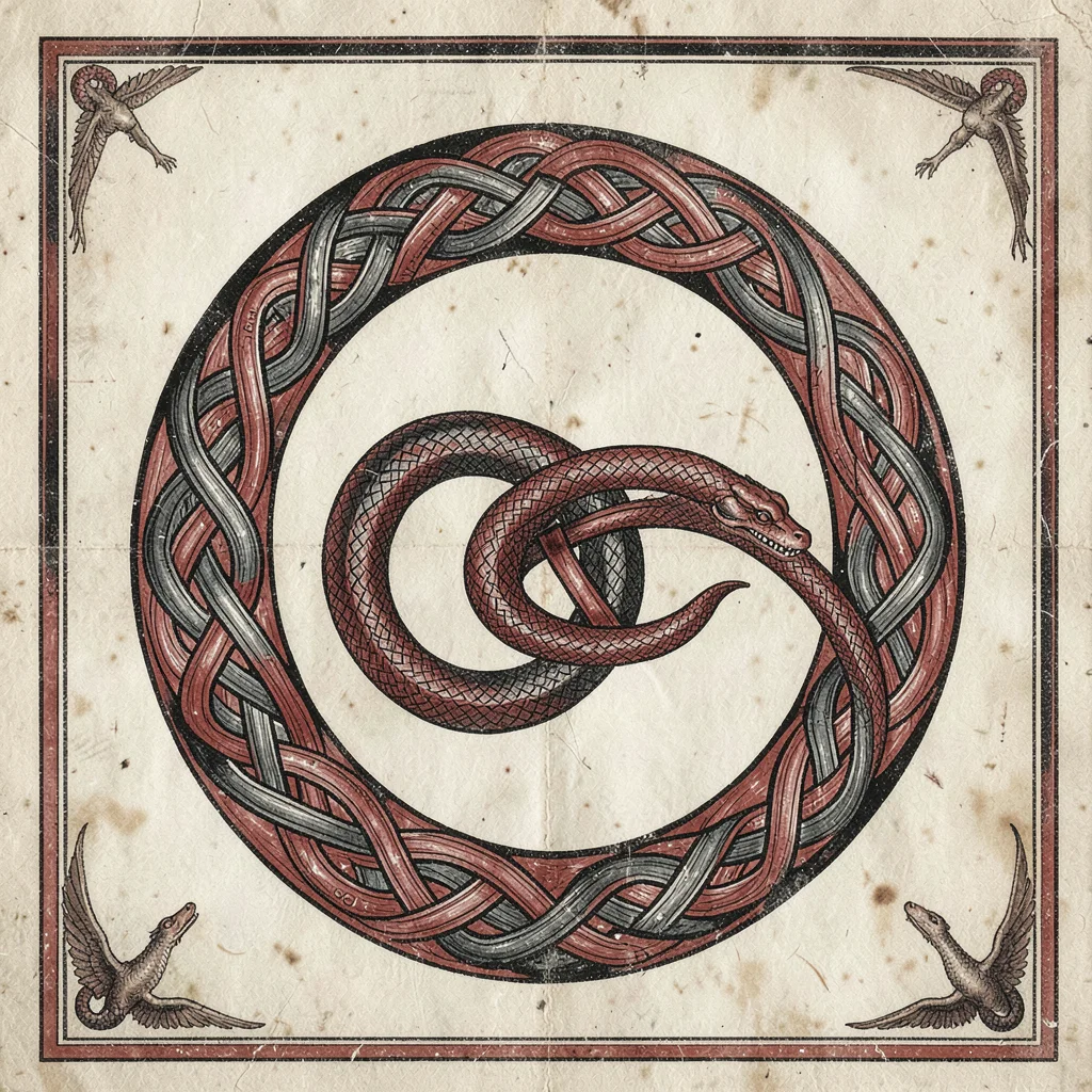 Single serpent knotwork coil — one serpentine ribbon looping into Celtic knot fo