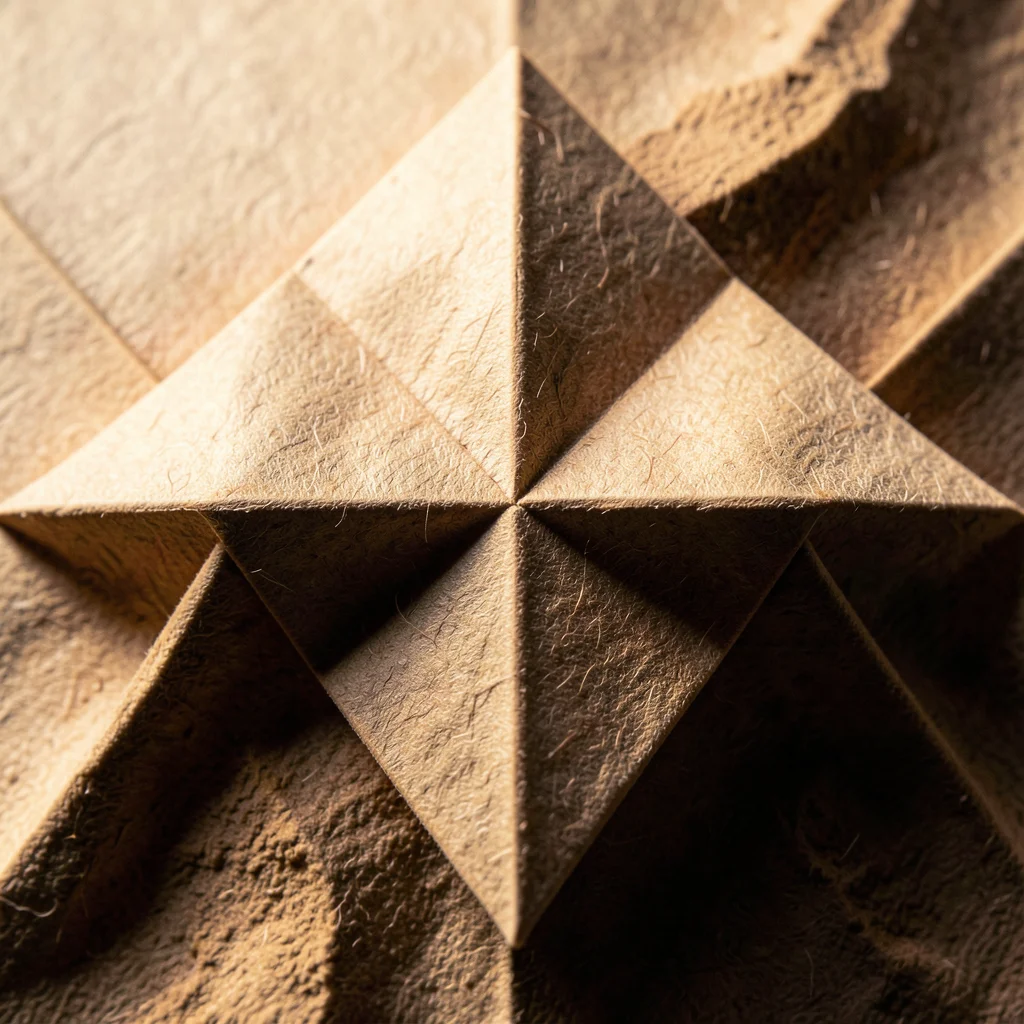 Paper crane viewed from directly above, bilateral symmetry of wings creating dia
