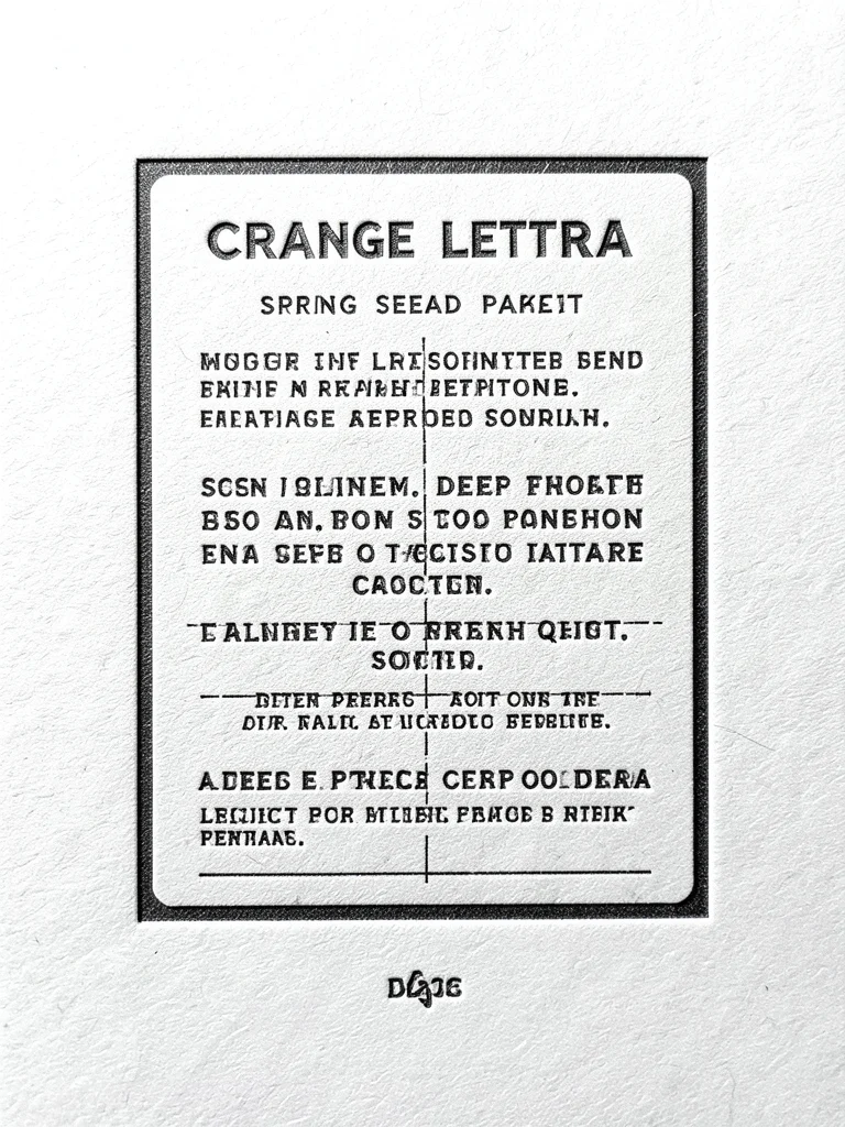 Letterpress-printed spring seed packet label, deep impression on cotton paper