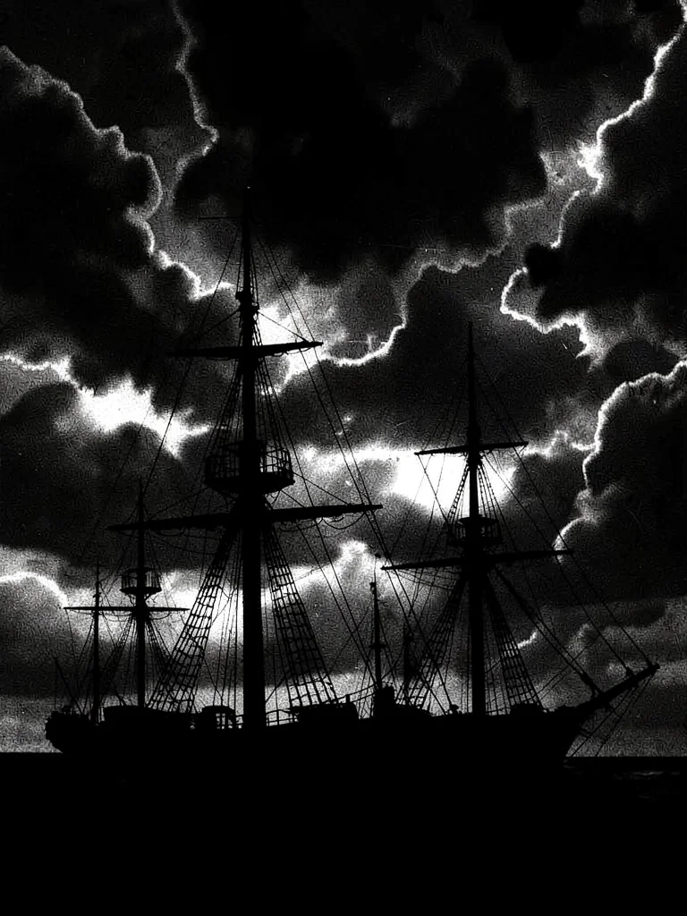 Ship masts in storm
