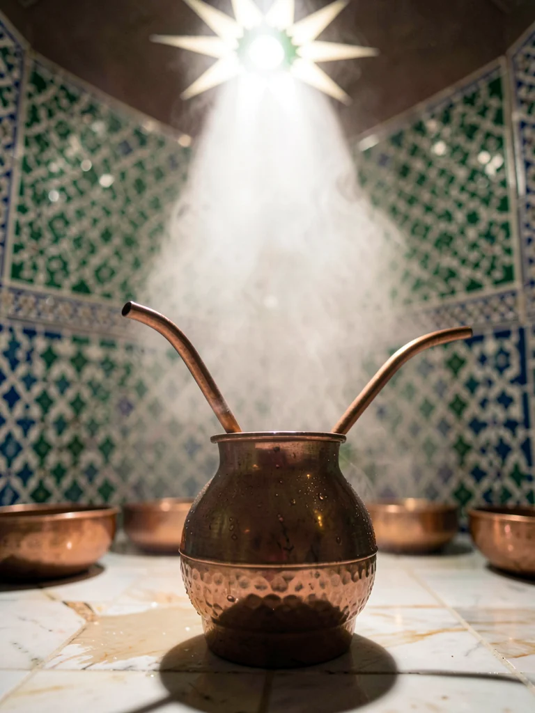 Copper Hammam Pouring Vessel on Marble