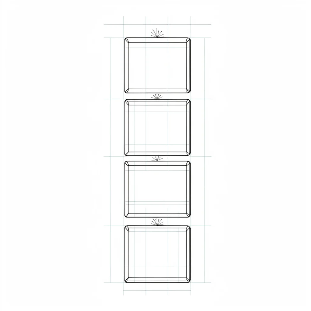 Vertical infographic column of four stacked metric blocks each topped by a tiny 